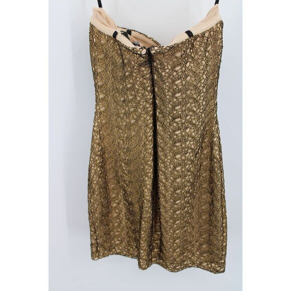 BEBE UPTOWN STRAPLESS DRAMATIC BODYCON MINI DRESS SIZE XS GOLD MSRP $149 NWT - Picture 4 of 9